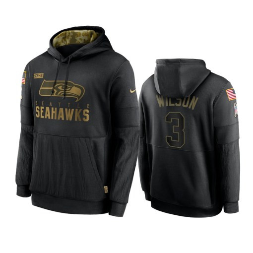 Seattle Seahawks Russell Wilson Black 2020 Salute To Service Sideline Performance Pullover Hoodie