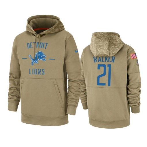 Detroit Lions Tracy Walker Tan 2019 Salute To Service Sideline Therma Pullover Hoodie