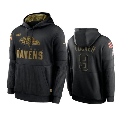 Baltimore Ravens Justin Tucker Black 2020 Salute To Service Sideline Performance Pullover Hoodie