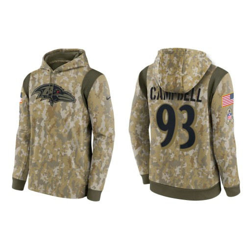 Calais Campbell Baltimore Ravens Camo 2021 Salute To Service Veterans Day Therma Pullover Hoodie