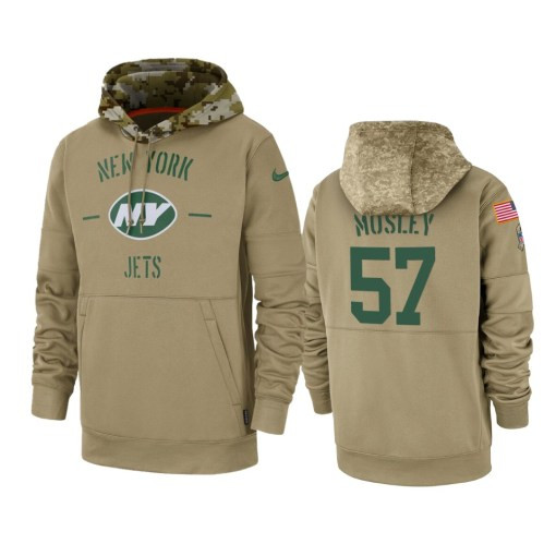 New York Jets C.J. Mosley Tan 2019 Salute To Service Sideline Therma Pullover Hoodie