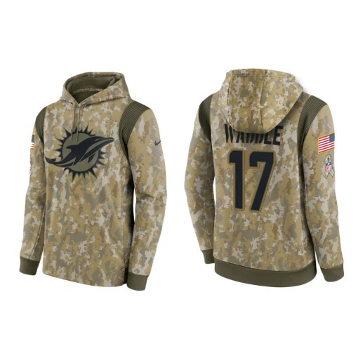 Jaylen Waddle Miami Dolphins Camo 2021 Salute To Service Veterans Day Therma Pullover Hoodie