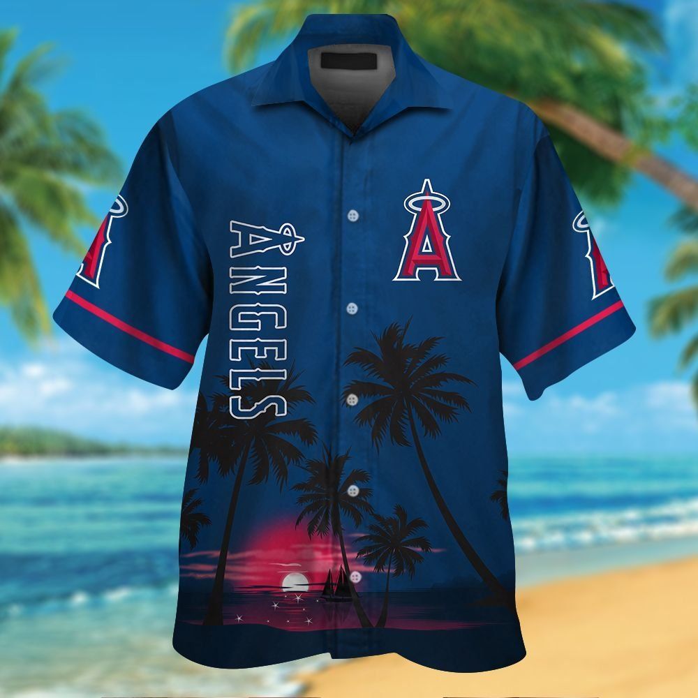 Los Angeles Angels Short Sleeve Button Up Tropical Hawaiian Shirt Ver03