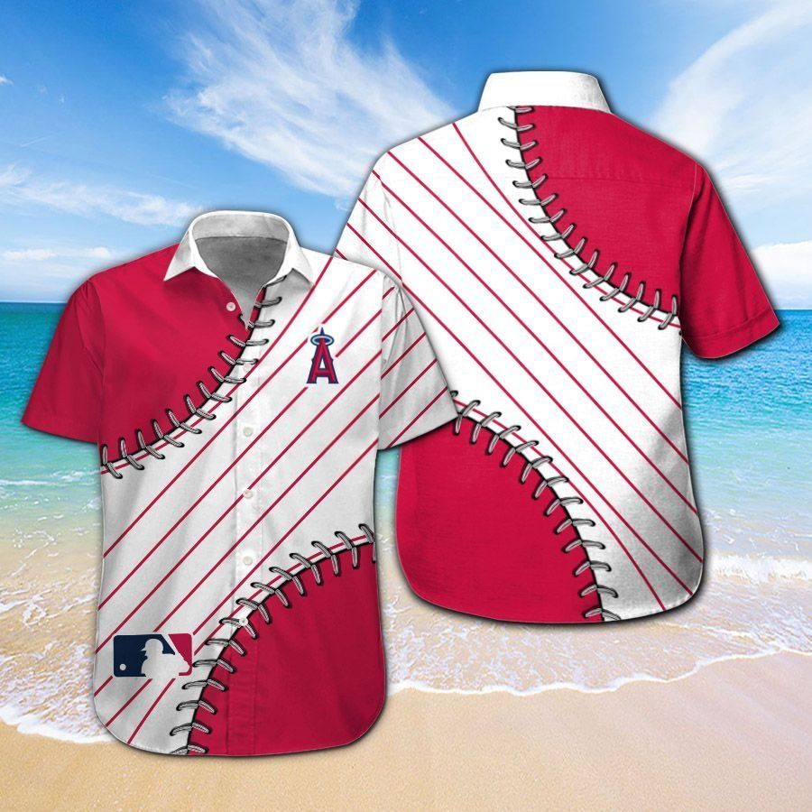 Los Angeles Angels Short Sleeve Button Up Tropical Hawaiian Shirt Ver010