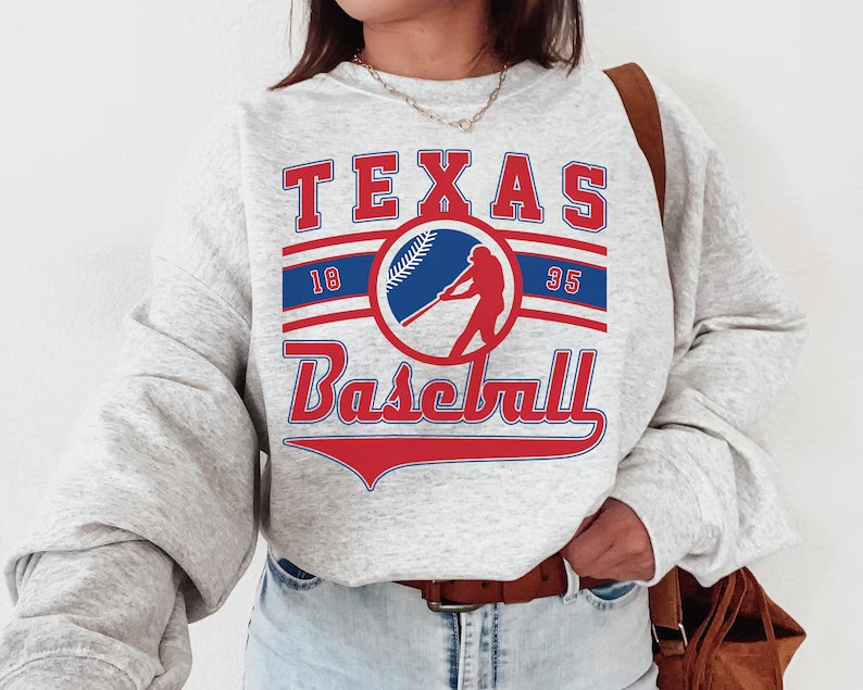 Vintage Texas Rangers Crewneck Sweatshirt / Tee, Rangers EST 1835 Sweatshirt, Texas Baseball Game Day Shirt, Retro Rangers Shirt