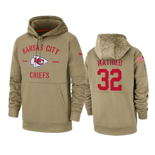 Kansas City Chiefs Tyrann Mathieu Tan 2019 Salute To Service Sideline Therma Pullover Hoodie