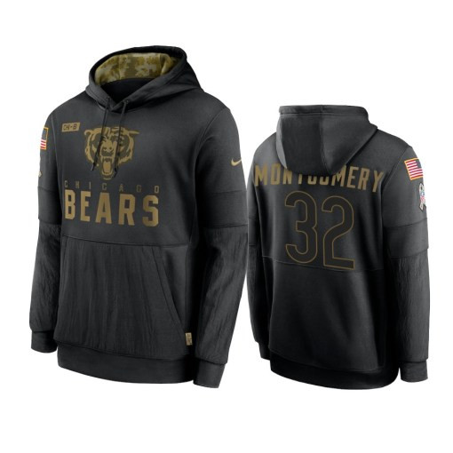 Chicago Bears David Montgomery Black 2020 Salute To Service Sideline Performance Pullover Hoodie