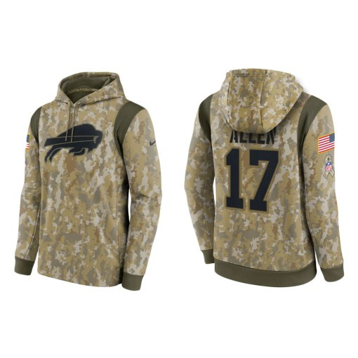 Josh Allen Buffalo Bills Camo 2021 Salute To Service Veterans Day Therma Pullover Hoodie