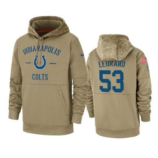 Indianapolis Colts Darius Leonard Tan 2019 Salute To Service Sideline Therma Pullover Hoodie