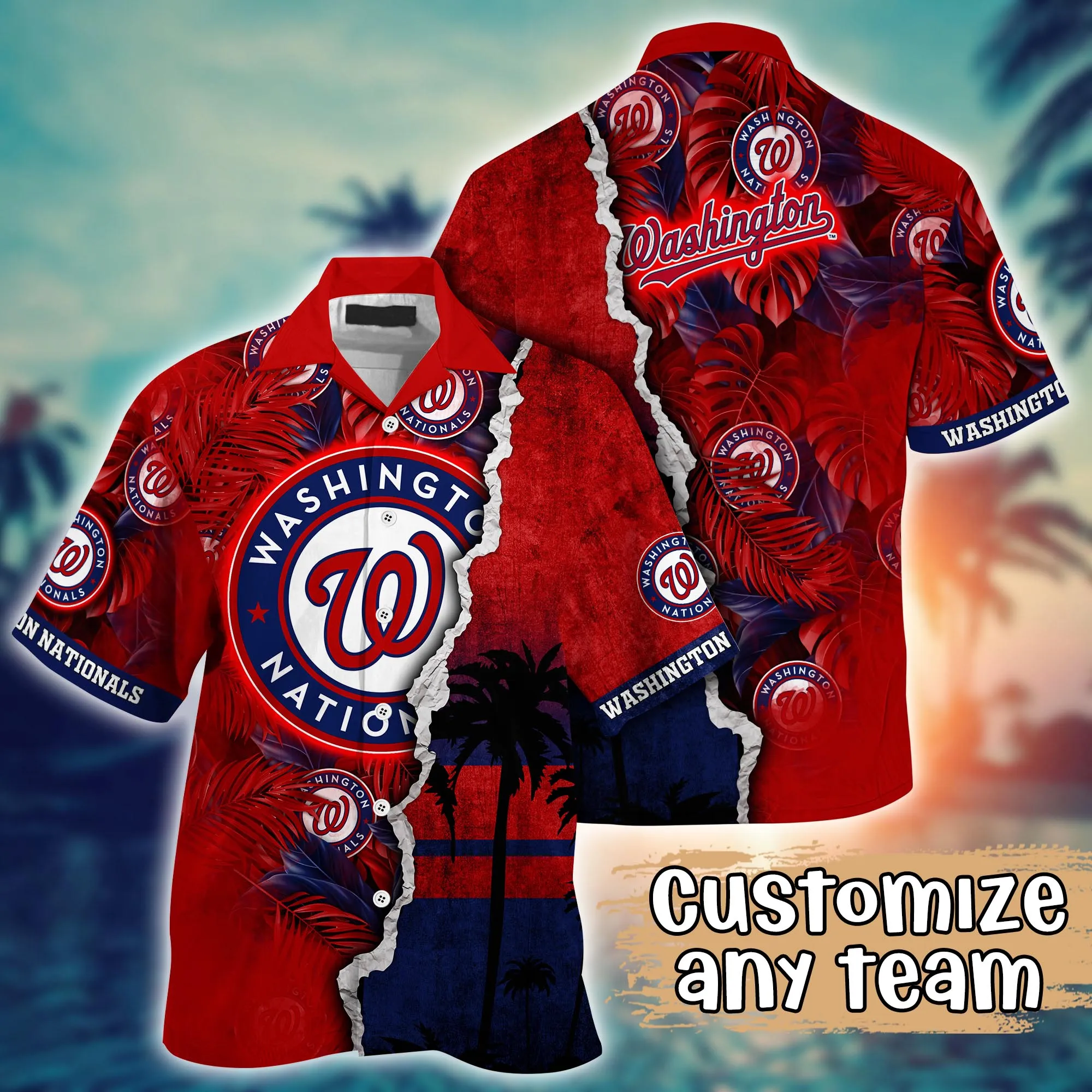 Washington Nationals Mlb Hawaiian Shirt Custom Hot Sands Aloha Shirt