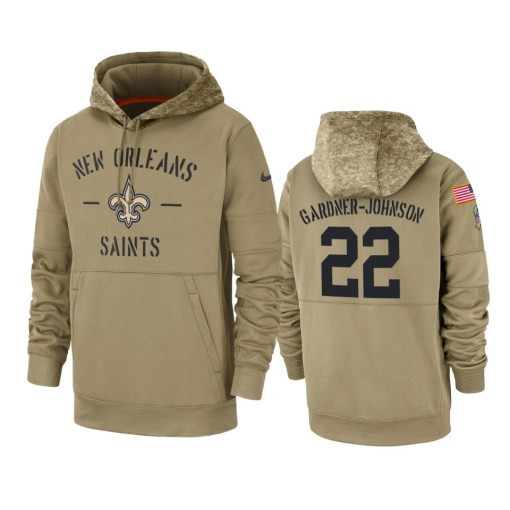 New Orleans Saints Chauncey Gardner-Johnson Tan 2019 Salute To Service Sideline Therma Pullover Hoodie