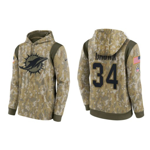 Malcolm Brown Miami Dolphins Camo 2021 Salute To Service Veterans Day Therma Pullover Hoodie