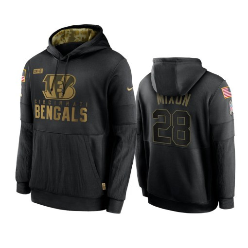 Cincinnati Bengals Joe Mixon Black 2020 Salute To Service Sideline Performance Pullover Hoodie