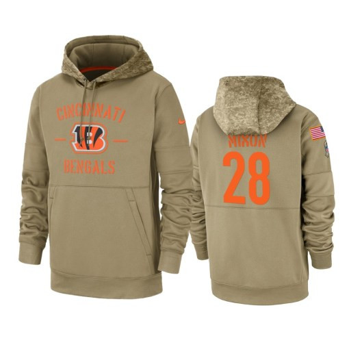 Cincinnati Bengals Joe Mixon Tan 2019 Salute To Service Sideline Therma Pullover Hoodie