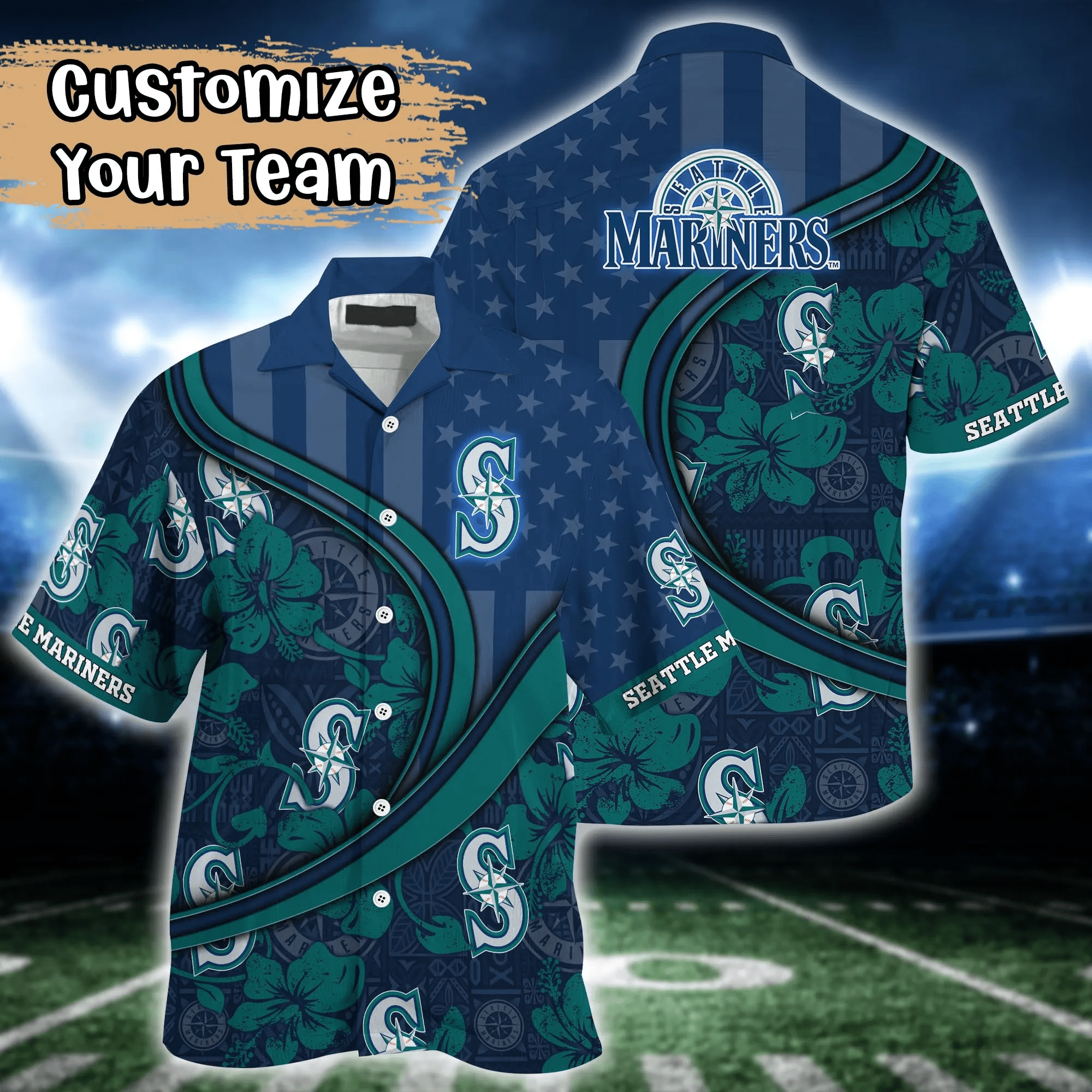 Seattle Mariners Mlb Us Flag Hawaiian Shirt Custom Summer Aloha Shirt