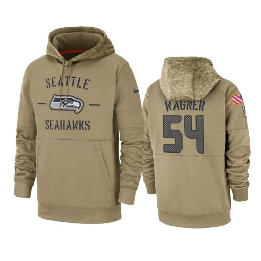 Seattle Seahawks Bobby Wagner Tan 2019 Salute To Service Sideline Therma Pullover Hoodie