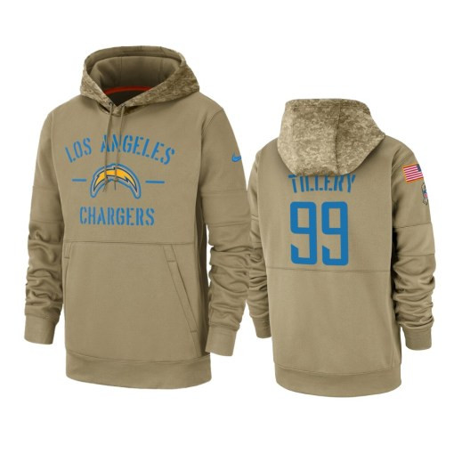 Los Angeles Chargers Jerry Tillery Tan 2019 Salute To Service Sideline Therma Pullover Hoodie