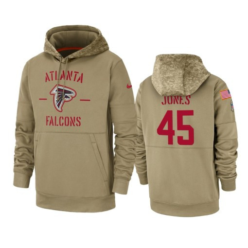 Atlanta Falcons Deion Jones Tan 2019 Salute To Service Sideline Therma Pullover Hoodie