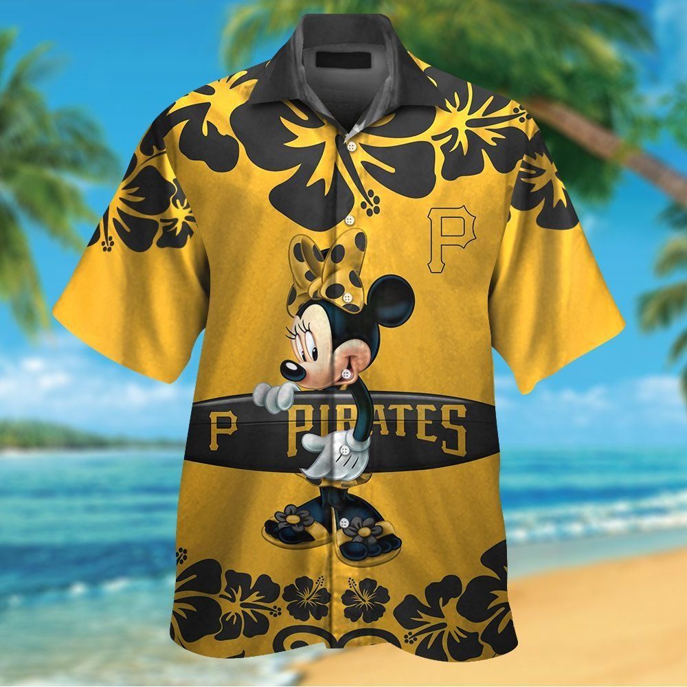 Pittsburg Pirates Minnie Mouse Short Sleeve Button Up Tropical Hawaiian Shirt