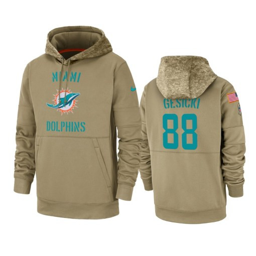 Miami Dolphins Mike Gesicki Tan 2019 Salute To Service Sideline Therma Pullover Hoodie