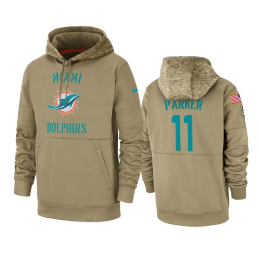 Miami Dolphins Devante Parker Tan 2019 Salute To Service Sideline Therma Pullover Hoodie