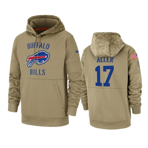 Buffalo Bills Josh Allen Tan 2019 Salute To Service Sideline Therma Pullover Hoodie