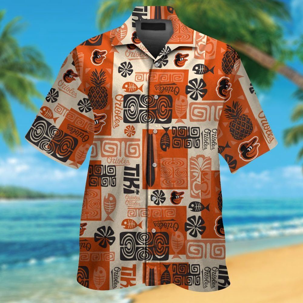 Short Sleeve Baltimore Orioles Hawaiian Shirt Button Up Tropical