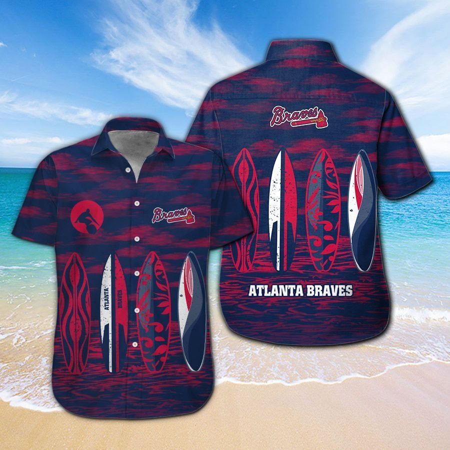 Button Up Atlanta Braves Short Sleeve Tropical Hawaiian Shirt