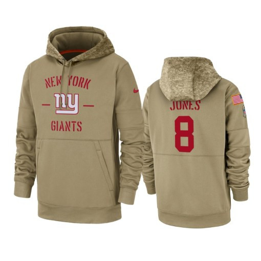 New York Giants Daniel Jones Tan 2019 Salute To Service Sideline Therma Pullover Hoodie