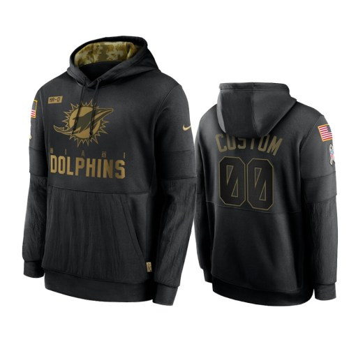 Miami Dolphins Custom Black 2020 Salute To Service Sideline Performance Pullover Hoodie