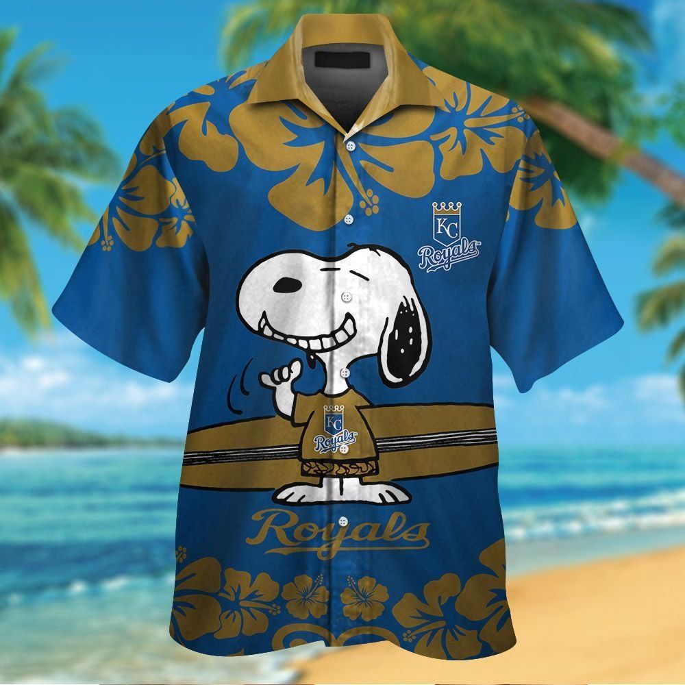 Kansas City Royals Snoopy Short Sleeve Button Up Tropical Hawaiian Shirt