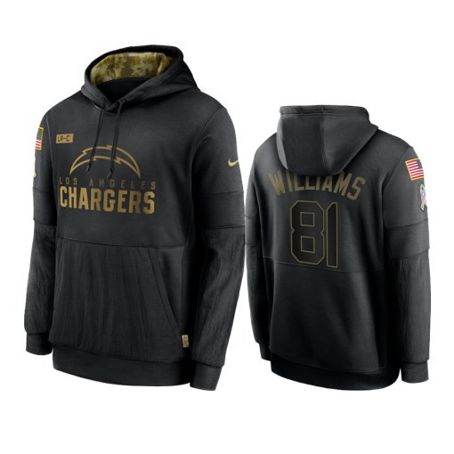 Los Angeles Chargers Mike Williams Black 2020 Salute To Service Sideline Performance Pullover Hoodie