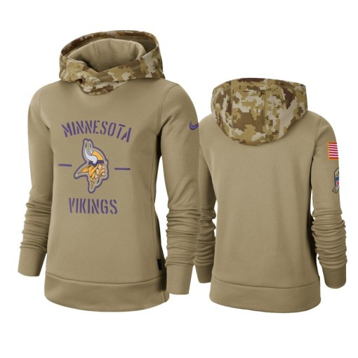 Minnesota Vikings Khaki 2019 Salute To Service Therma Pullover Hoodie