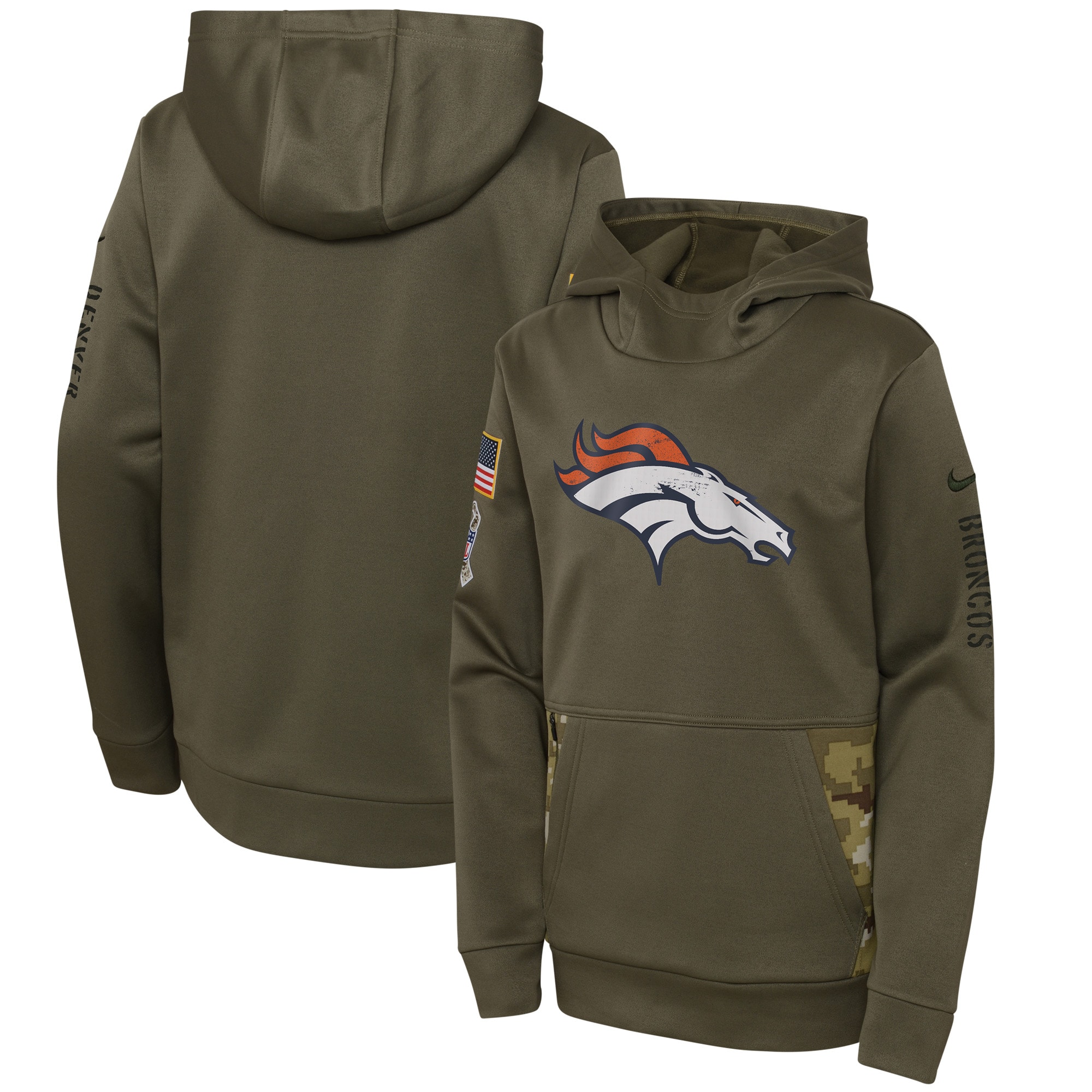 Denver Broncos 2022 Salute To Service Therma Performance Pullover Hoodie – Camo – Youth