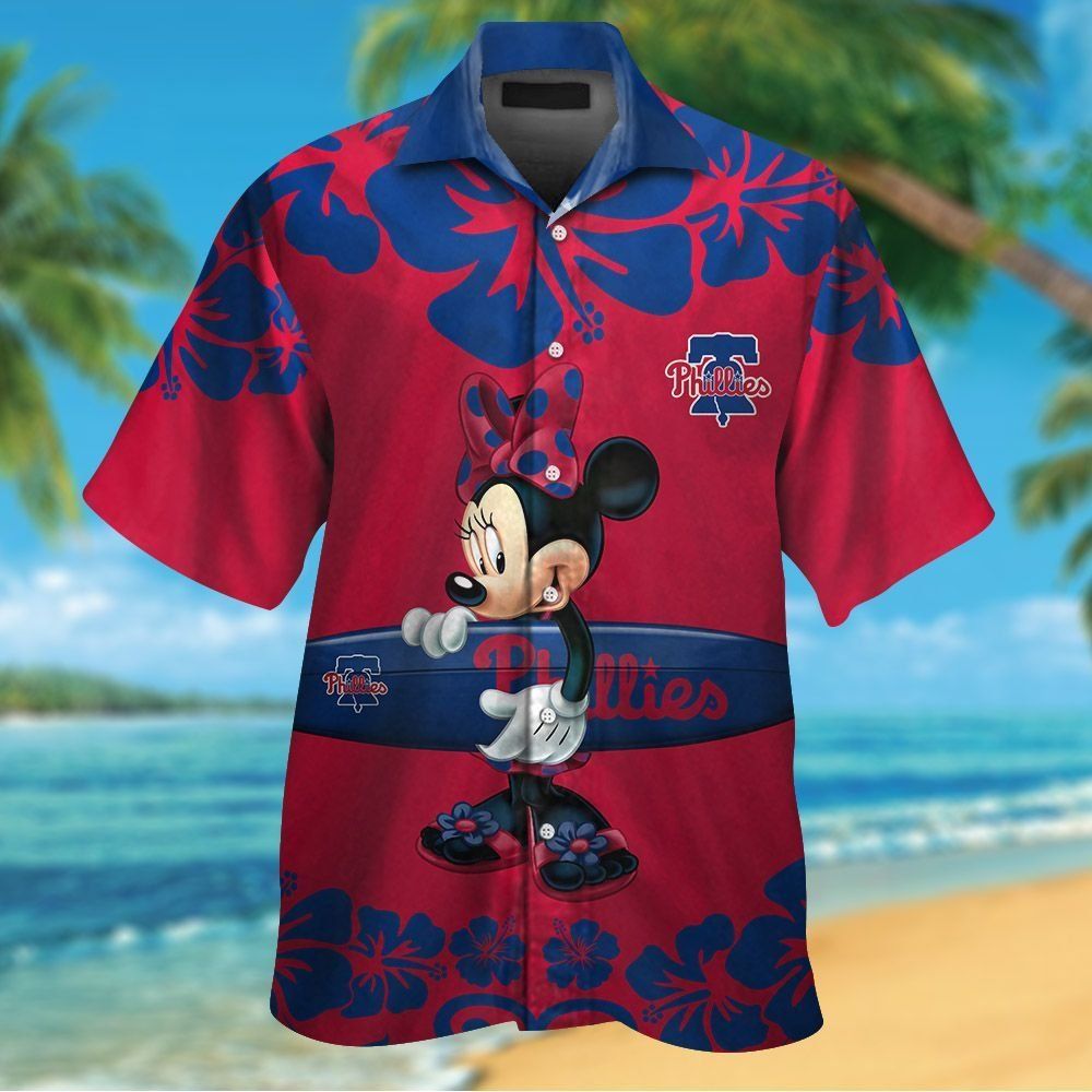 Philadelphia Phillies Minnie Mouse Short Sleeve Button Up Tropical Hawaiian Shirt