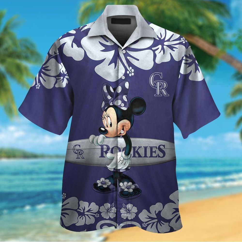 Colorado Rockies Minnie Mouse Short Sleeve Button Up Tropical Hawaiian Shirt