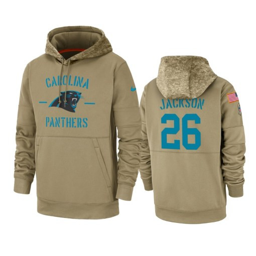 Carolina Panthers Donte Jackson Tan 2019 Salute To Service Sideline Therma Pullover Hoodie