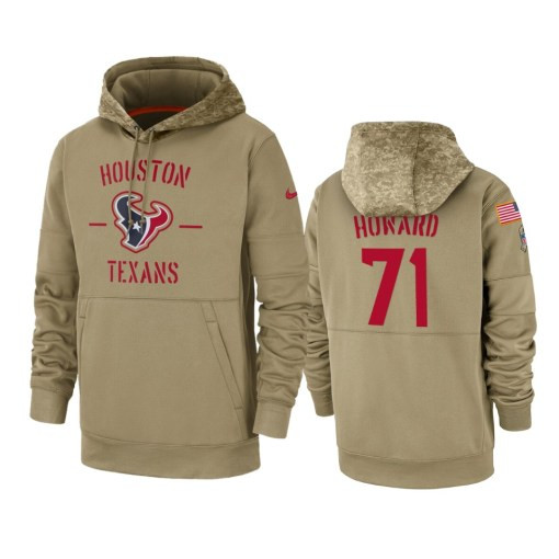 Houston Texans Tytus Howard Tan 2019 Salute To Service Sideline Therma Pullover Hoodie