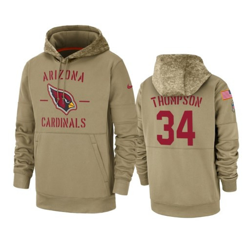 Arizona Cardinals Jalen Thompson Tan 2019 Salute To Service Sideline Therma Pullover Hoodie