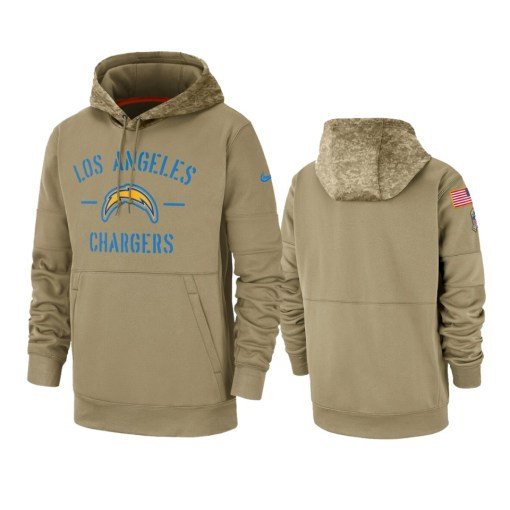 Los Angeles Chargers Tan 2019 Salute To Service Sideline Therma Pullover Hoodie