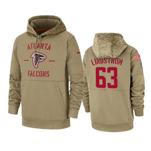 Atlanta Falcons Chris Lindstrom Tan 2019 Salute To Service Sideline Therma Pullover Hoodie