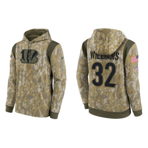 Trayveon Williams Cincinnati Bengals Camo 2021 Salute To Service Veterans Day Therma Pullover Hoodie