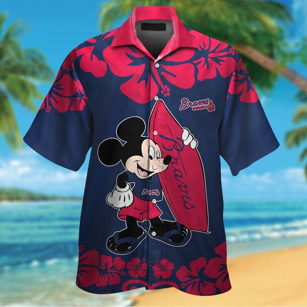 Atlanta Braves Mickey Mouse Hawaiian Tropical Short Sleeve Shirt