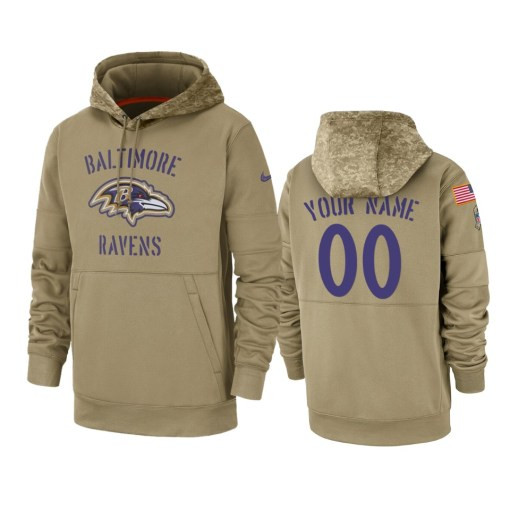 Baltimore Ravens Custom Tan 2019 Salute To Service Sideline Therma Pullover Hoodie