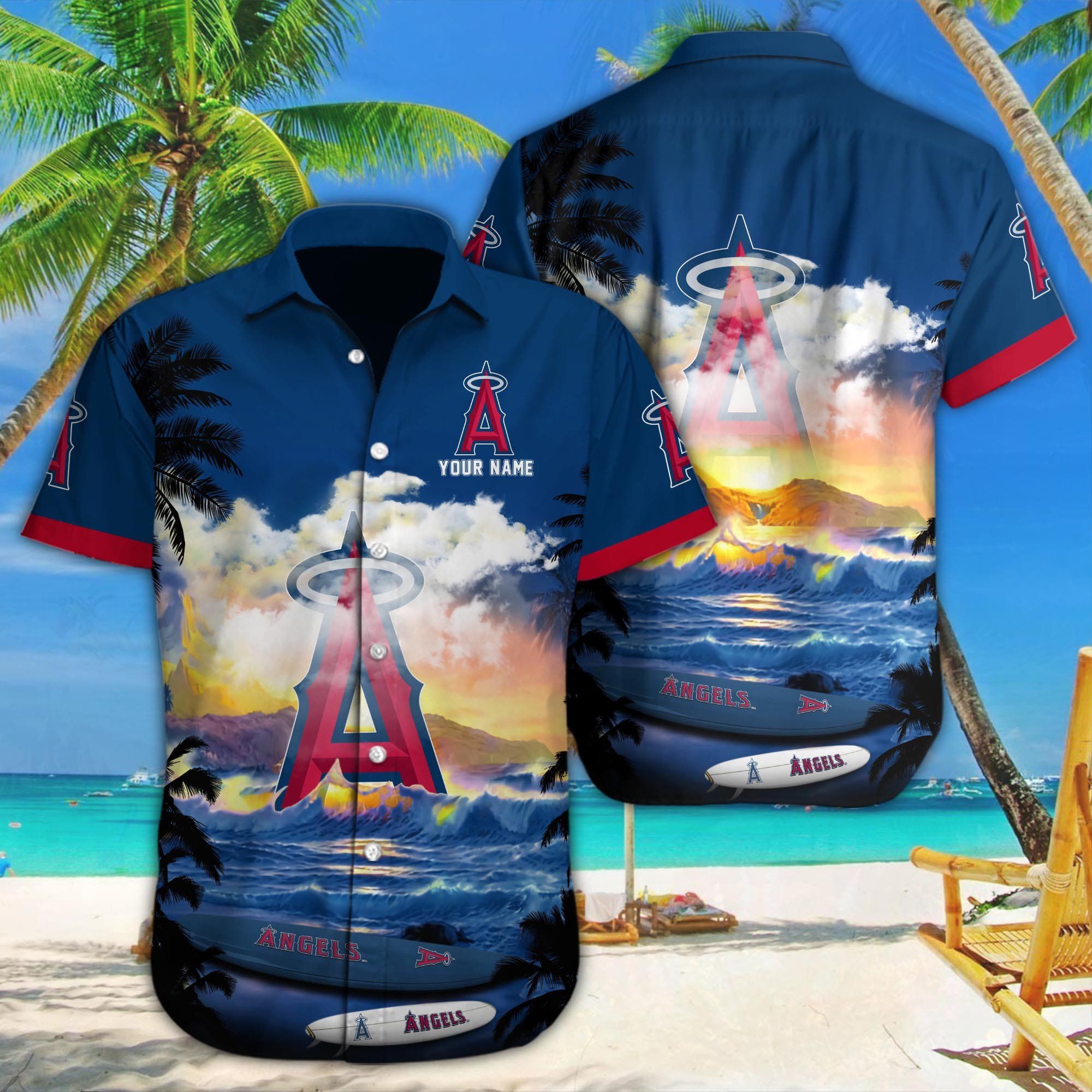 Los Angeles Angels Custom Name Printed Aloha Shirt