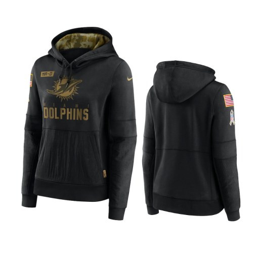 Women’S Miami Dolphins Black 2020 Salute To Service Performance Pullover Hoodie