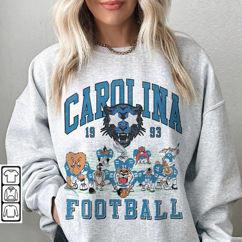 Carolina Vintage Looney Tunes Football Sweatshirt, Bryce Young Game Day Classic 90s Graphic Tee Panthers Gift Unisex Fan