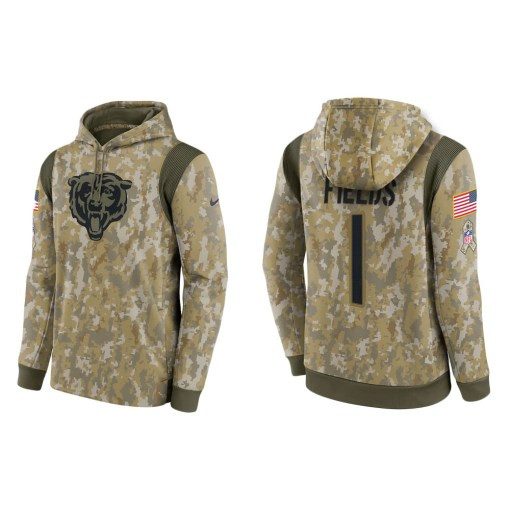 Justin Fields Chicago Bears Camo 2021 Salute To Service Veterans Day Therma Pullover Hoodie