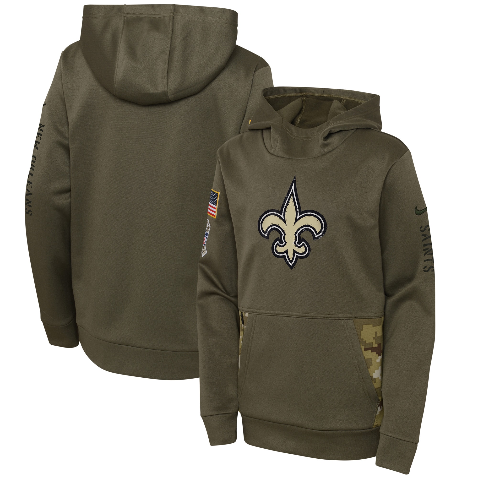 New Orleans Saints 2022 Salute To Service Therma Performance Pullover Hoodie – Camo – Youth