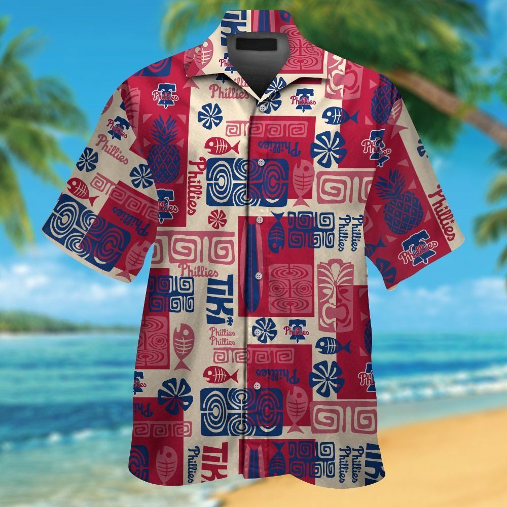 Philadelphia Phillies Short Sleeve Button Up Tropical Hawaiian Shirt Ver02